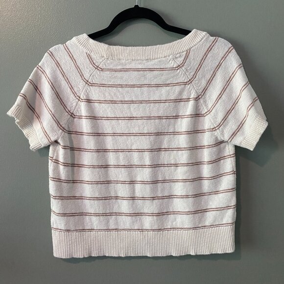 Madewell White Scoop Sweater Tee with Brown Stripes, Size Small - Picture 5 of 8